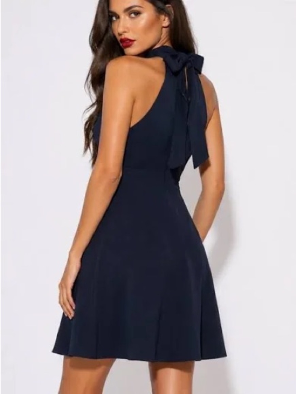 Betsey Johnson Navy Halter Tie-Back A-Line Dress